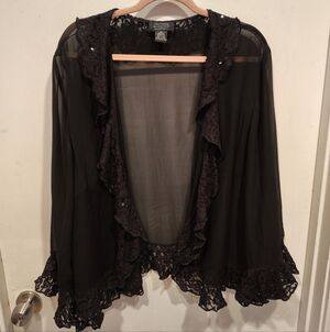 Michelle Antonelli Black Silk Lace Sequin Trim Cardigan Jacket 22 Fairy Gothic